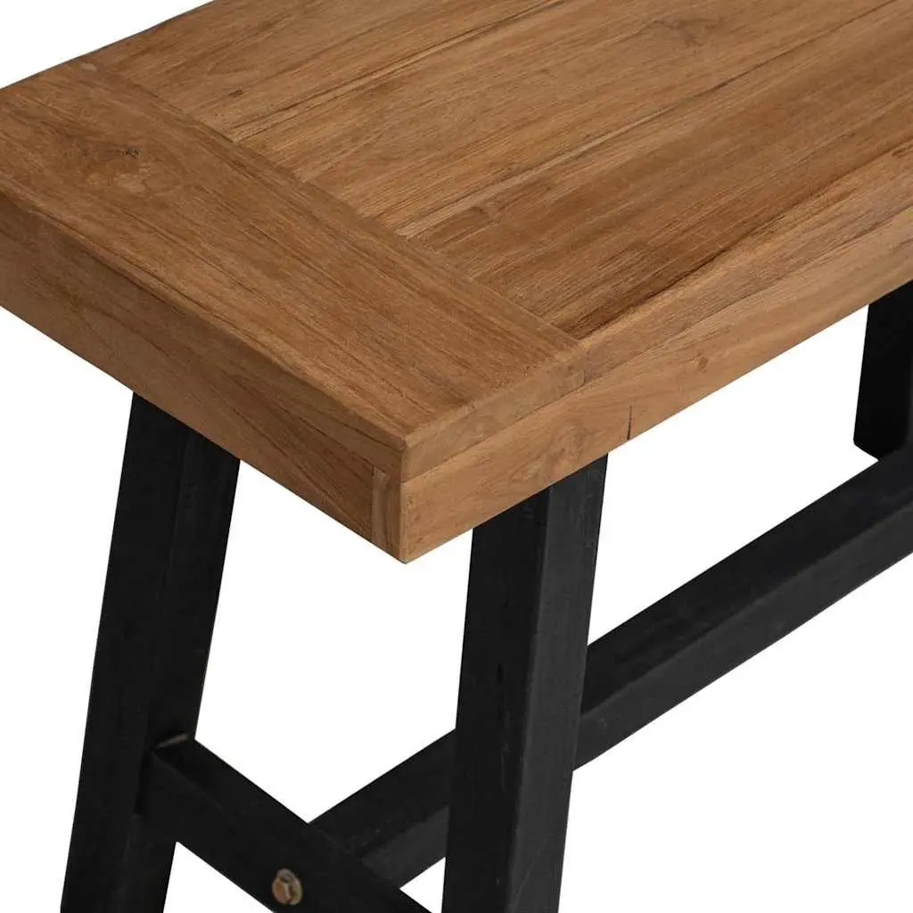 Solid Wood Teak Bench Rustic 80cm Brown Teak Wood with Black-Painted Legs