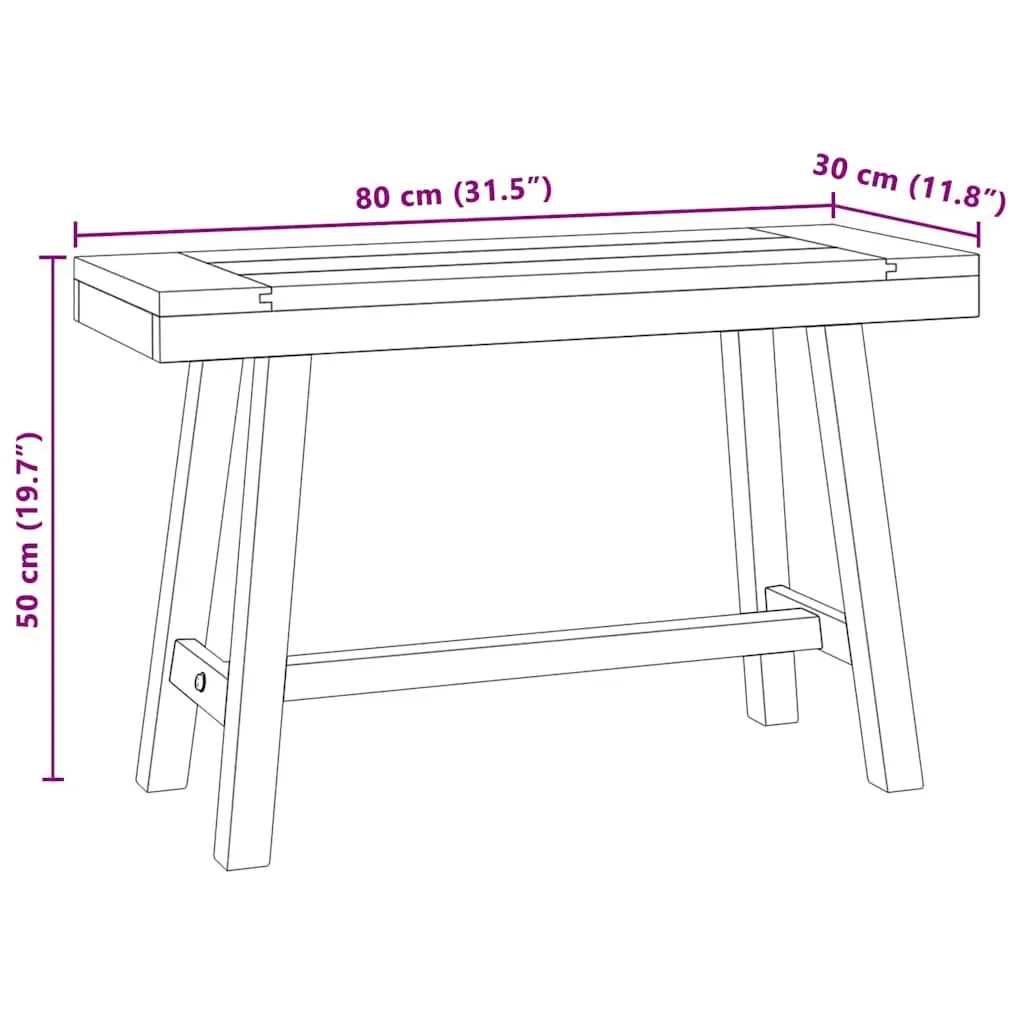 Solid Wood Teak Bench Rustic 80cm Brown Teak Wood with Black-Painted Legs
