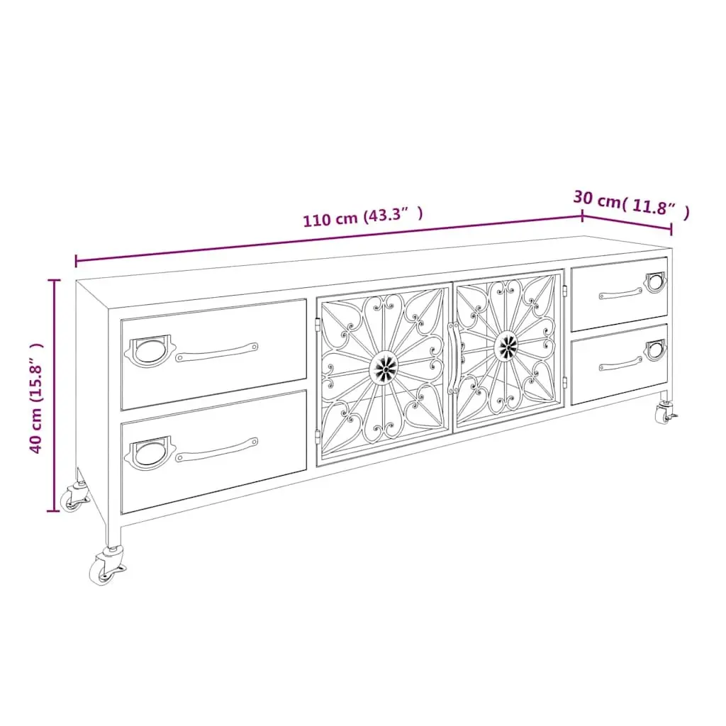 Silver TV Cabinet with Wheels 110x30x40 cm