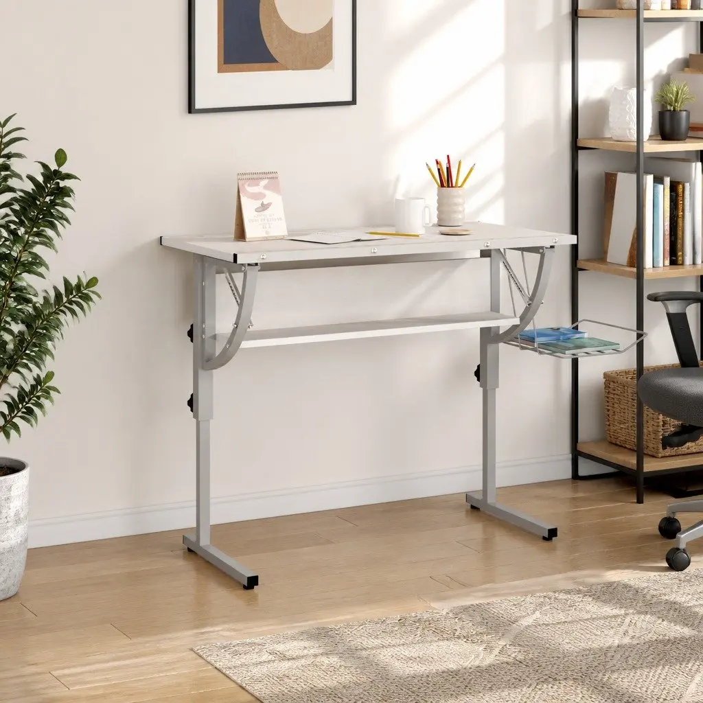 Adjustable Craft Desk in White and Grey for Home Office