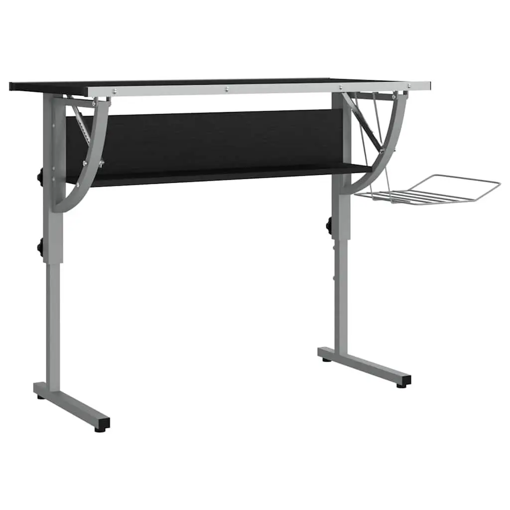 Craft Desk Adjustable Angle Tilt Black Grey Engineered Wood Steel with Shelf