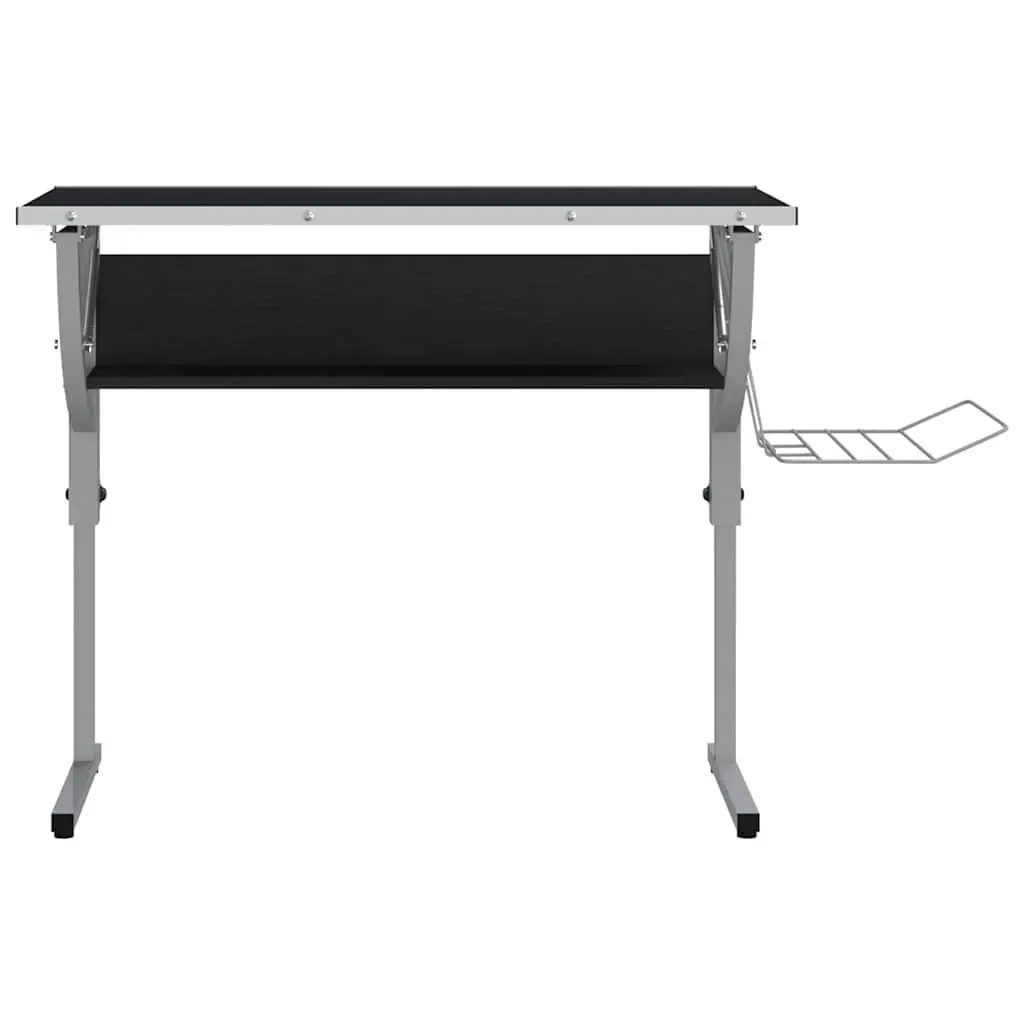 Craft Desk Adjustable Angle Tilt Black Grey Engineered Wood Steel with Shelf