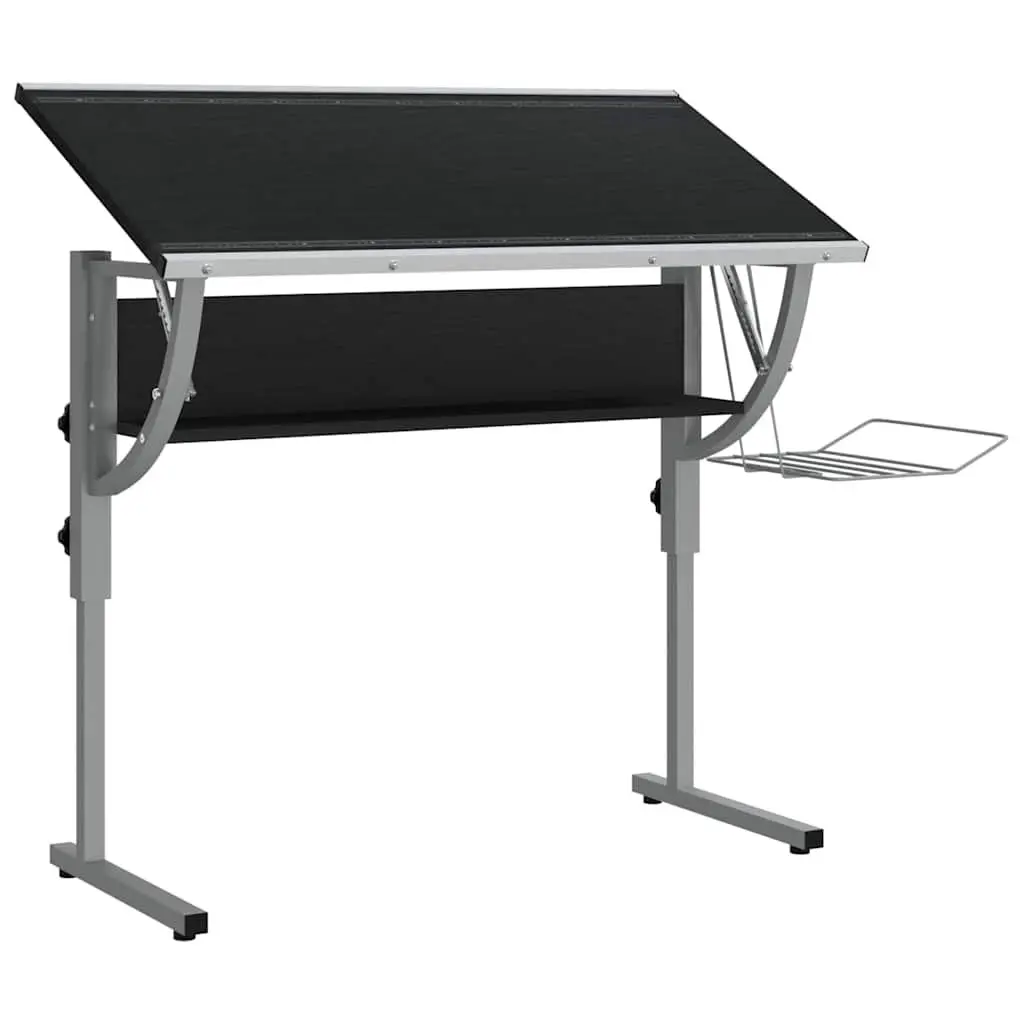 Craft Desk Adjustable Angle Tilt Black Grey Engineered Wood Steel with Shelf