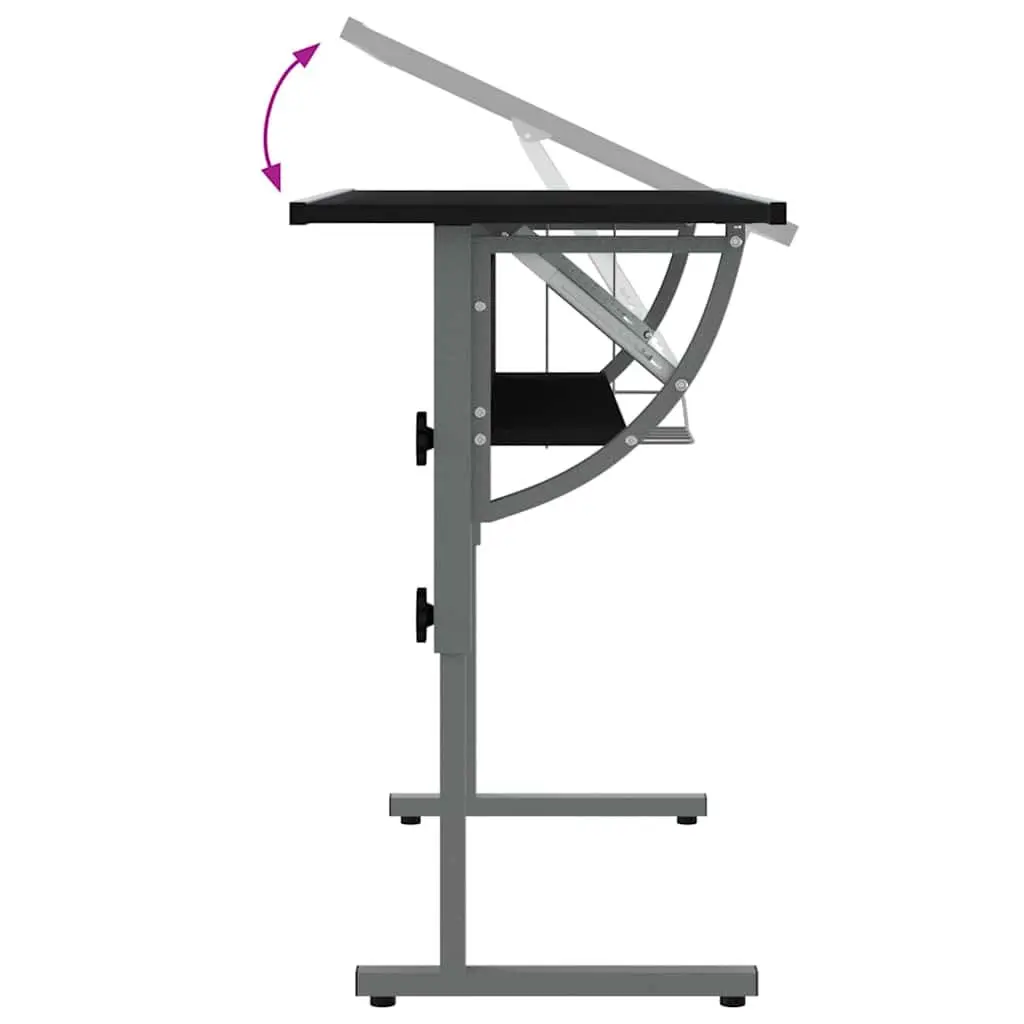 Craft Desk Adjustable Angle Tilt Black Grey Engineered Wood Steel with Shelf