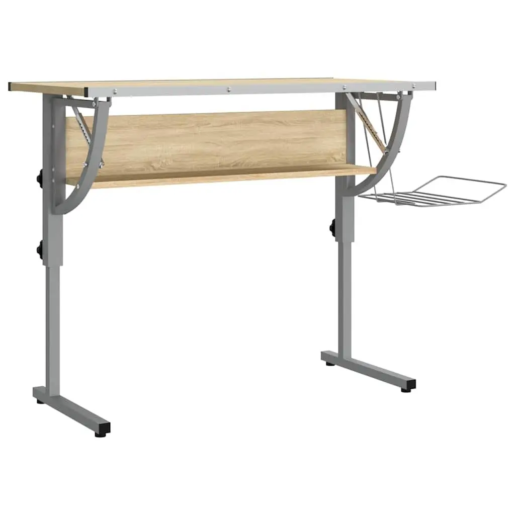 Craft Desk Adjustable Drawing Table with Shelf Sonoma Oak and Grey Engineered Wood Steel Frame