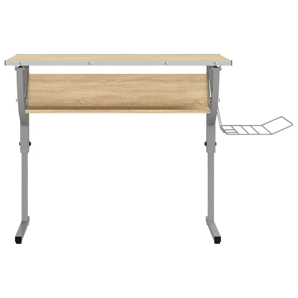 Craft Desk Adjustable Drawing Table with Shelf Sonoma Oak and Grey Engineered Wood Steel Frame