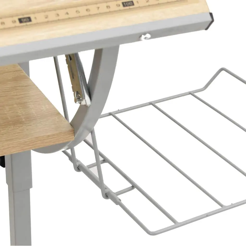 Craft Desk Adjustable Drawing Table with Shelf Sonoma Oak and Grey Engineered Wood Steel Frame