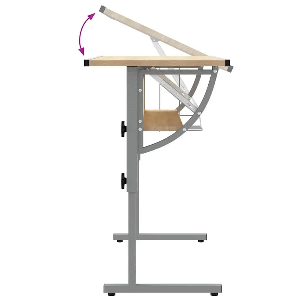 Craft Desk Adjustable Drawing Table with Shelf Sonoma Oak and Grey Engineered Wood Steel Frame