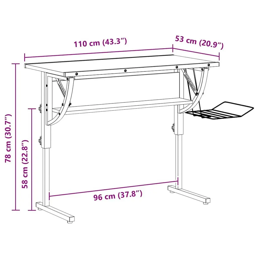 Craft Desk Adjustable Drawing Table with Shelf Sonoma Oak and Grey Engineered Wood Steel Frame
