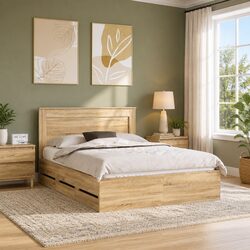 Modern Brown Bed Frame with Storage Drawer 150 x 200 cm