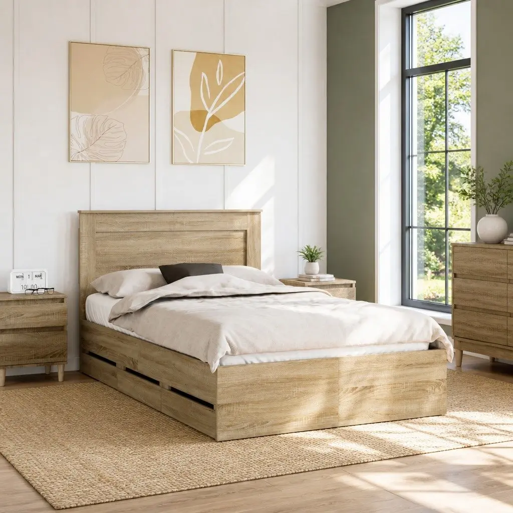 Storage Drawer Bed Frame in Sonoma Oak 135 x 190 cm