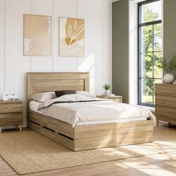 Storage Drawer Bed Frame in Sonoma Oak 135 x 190 cm
