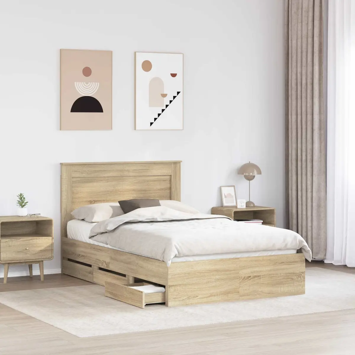Storage Drawer Bed Frame in Sonoma Oak 135 x 190 cm