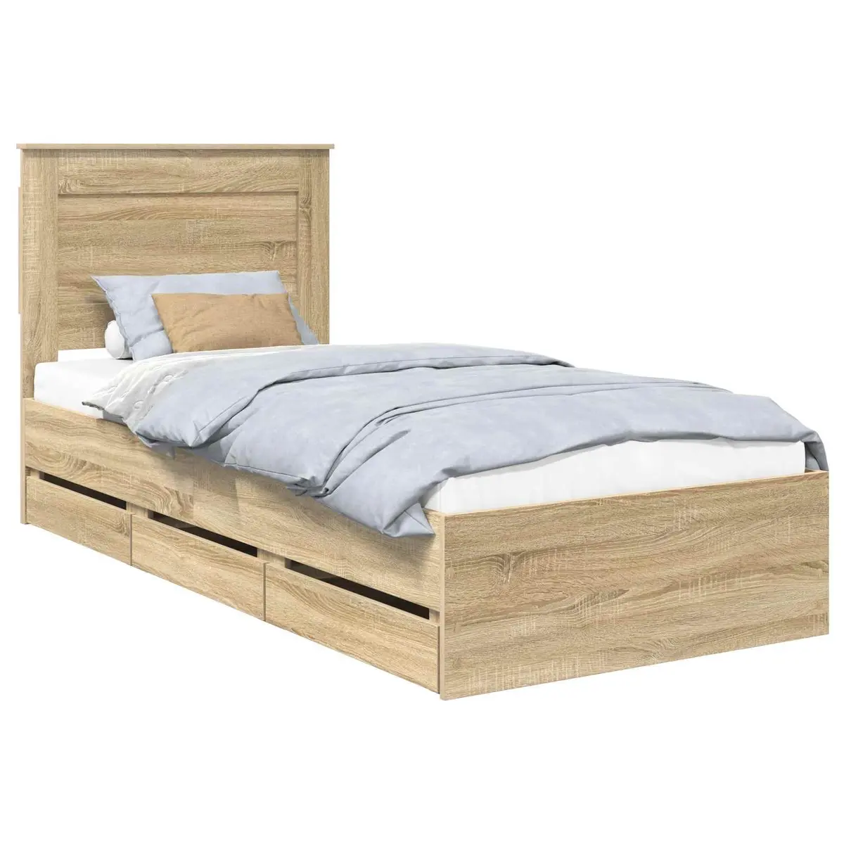 Bed Frame Modern Brown 90 x 190 cm Engineered Wood with Storage Drawer