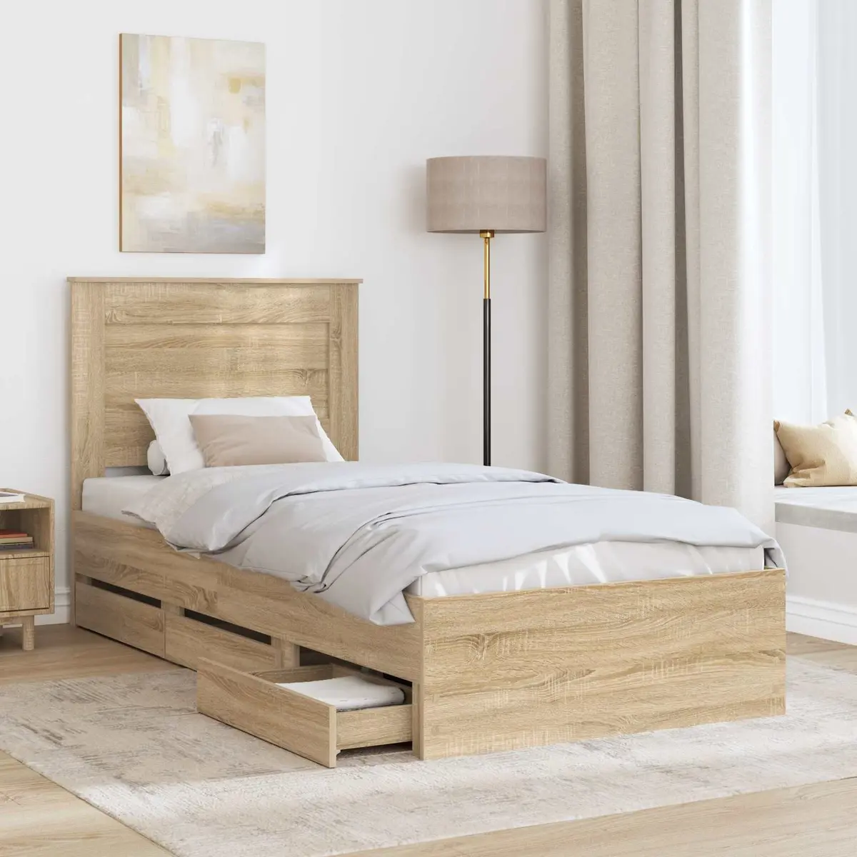 Bed Frame Modern Brown 90 x 190 cm Engineered Wood with Storage Drawer