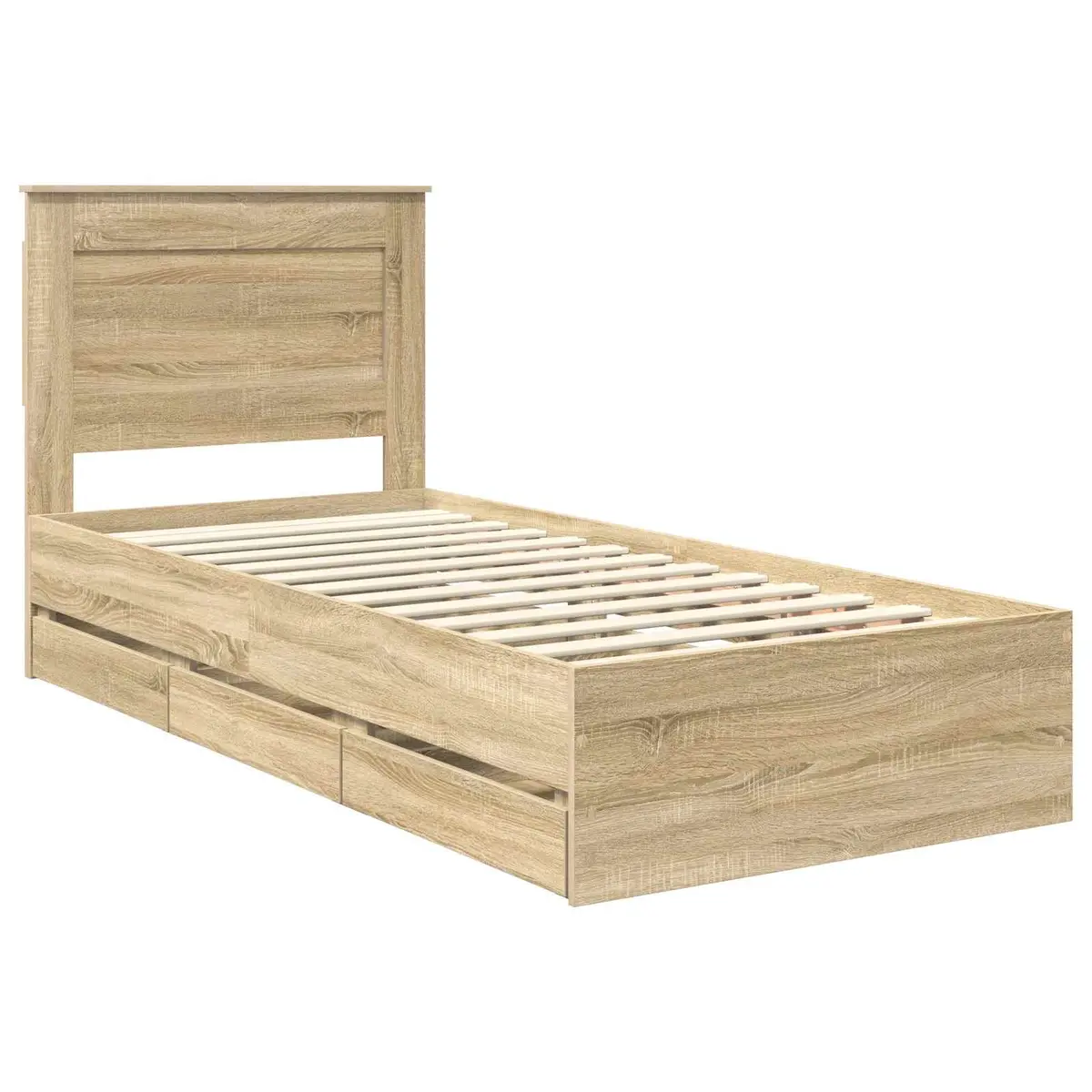 Bed Frame Modern Brown 90 x 190 cm Engineered Wood with Storage Drawer