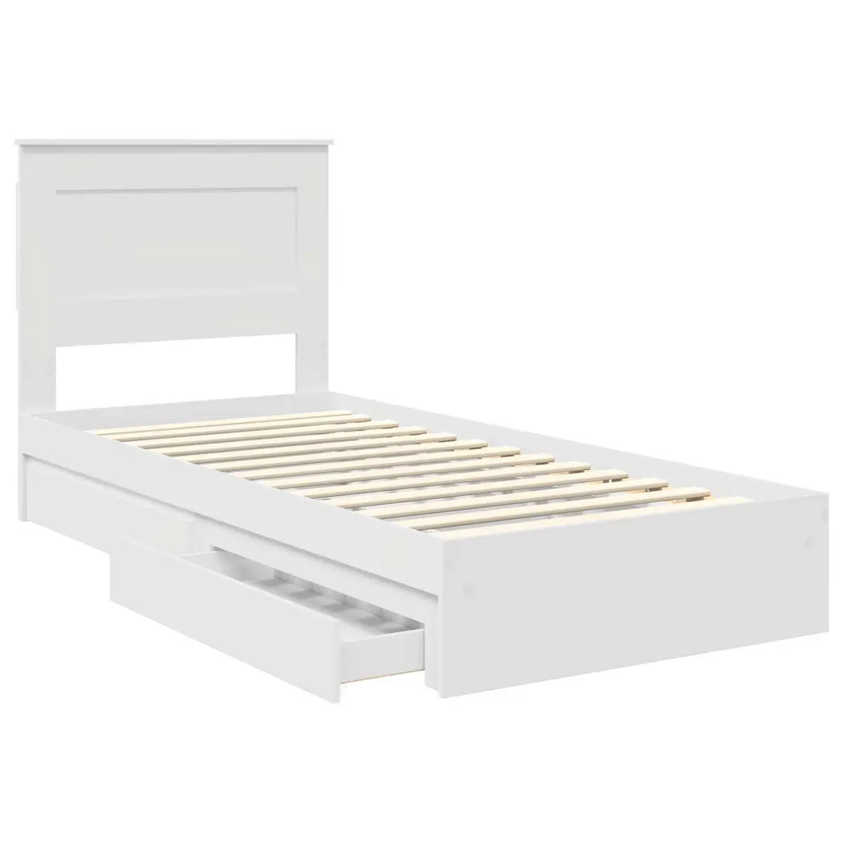 White Storage Bed Frame with Headboard 90 x 190 cm