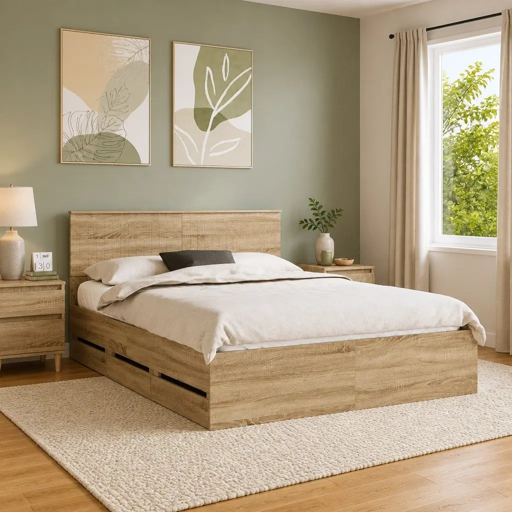 Sonoma Oak Bed Frame with Storage Drawer 150 x 200 cm