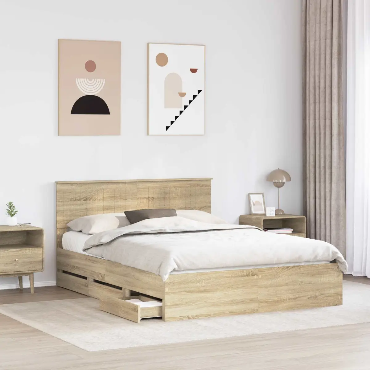 Sonoma Oak Bed Frame with Storage Drawer 150 x 200 cm