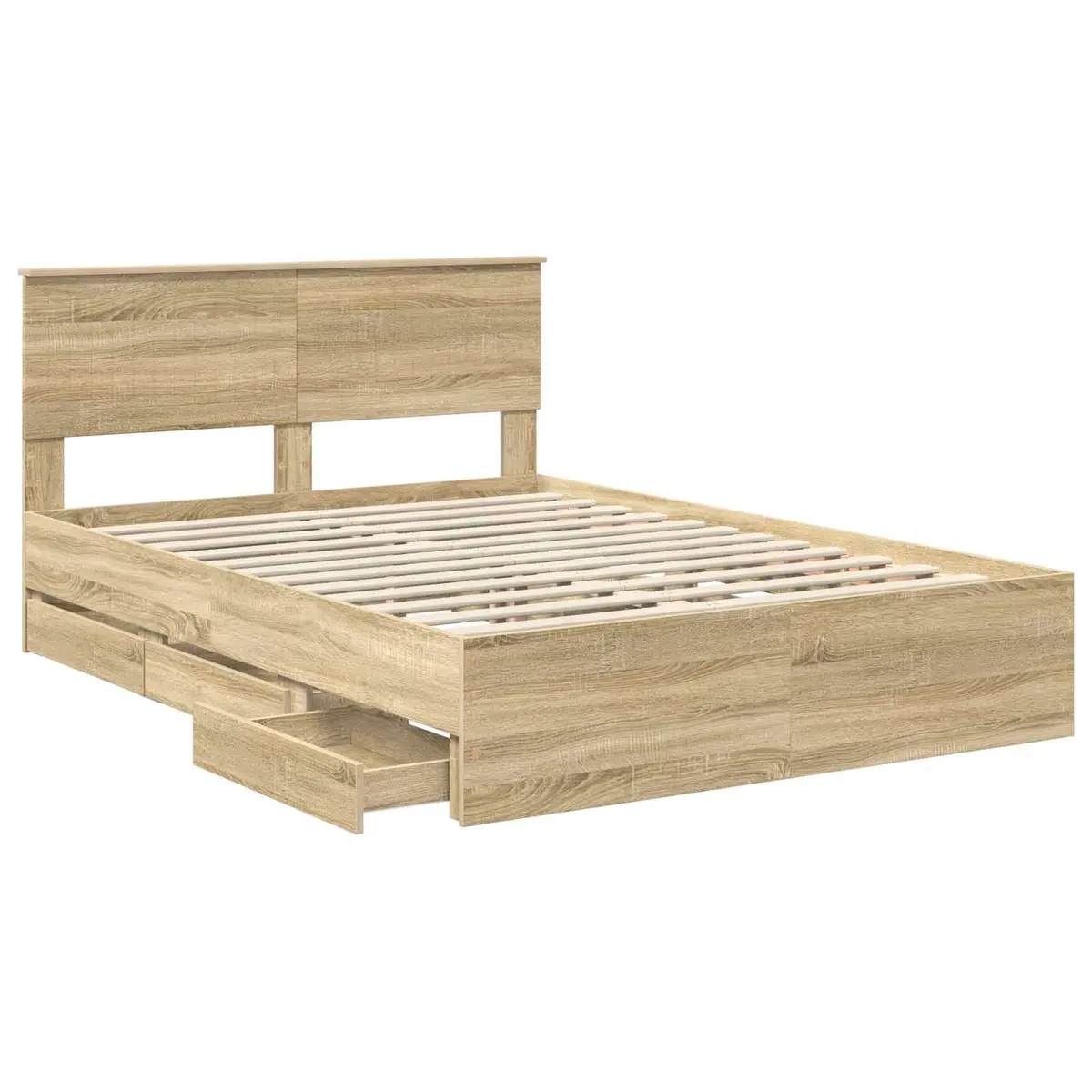 Sonoma Oak Bed Frame with Storage Drawer 135 x 190 cm