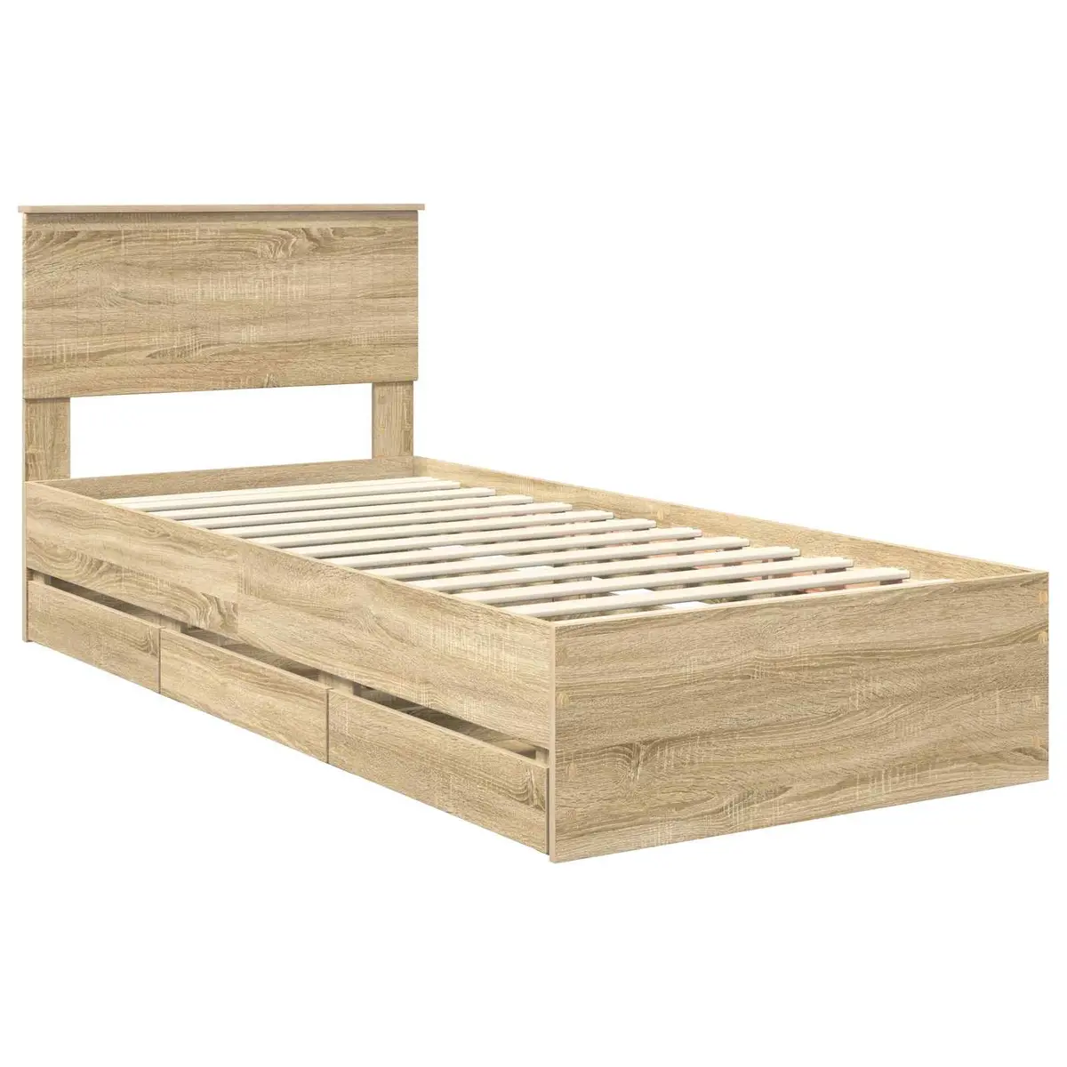 Brown Bed Frame with Storage Drawer 90 x 190 cm
