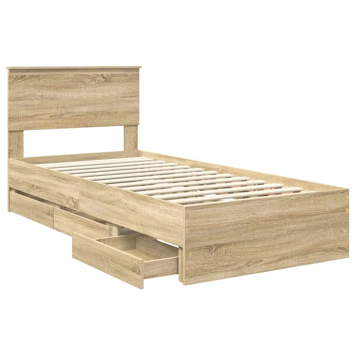 Brown Bed Frame with Storage Drawer 90 x 190 cm