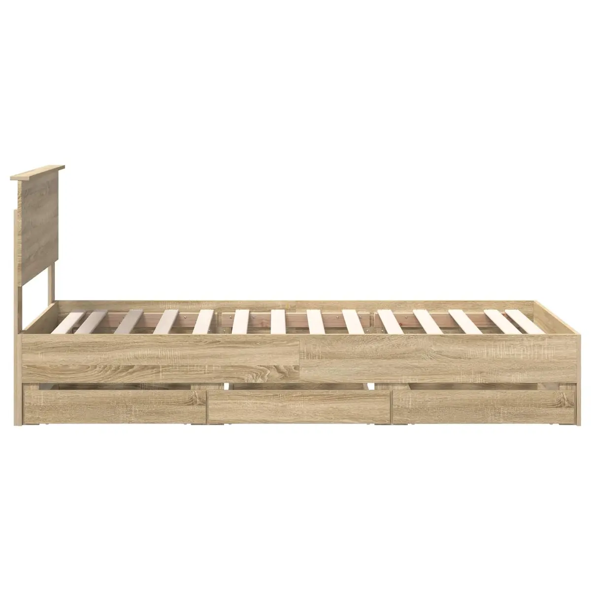 Brown Bed Frame with Storage Drawer 90 x 190 cm