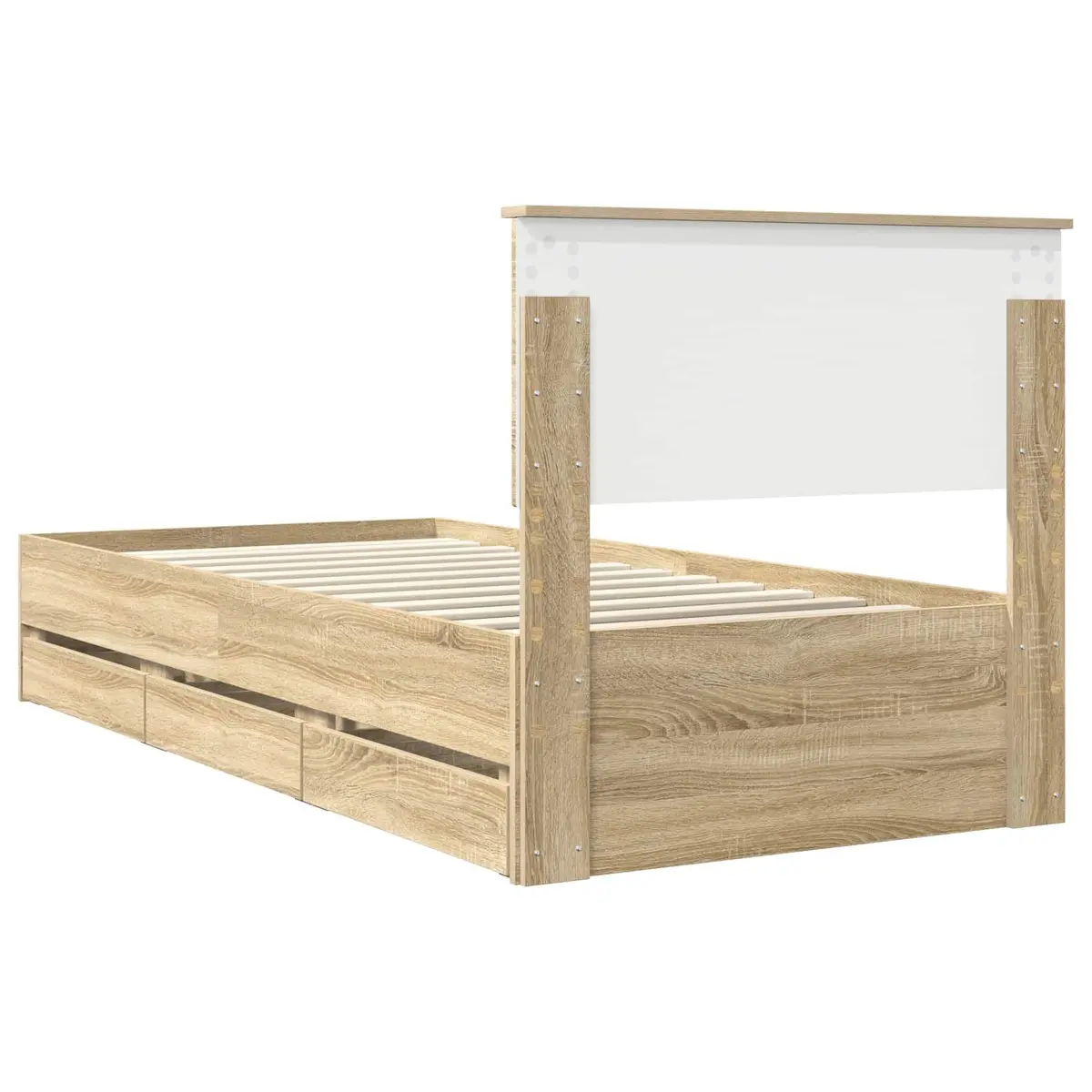 Brown Bed Frame with Storage Drawer 90 x 190 cm