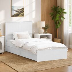 White Storage Bed with Headboard 90 x 190 cm