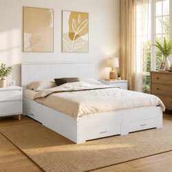 Comfortable White Bed Frame with Storage Drawers 150 x 200 cm
