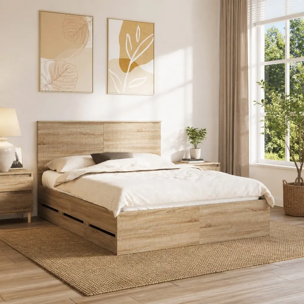 Bed Frame with Drawer Storage Sonoma Oak 150 x 200 cm Engineered Wood
