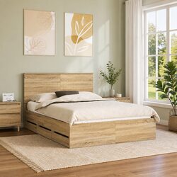 Sonoma Oak Bed Frame with Drawer Storage 135 x 190 cm