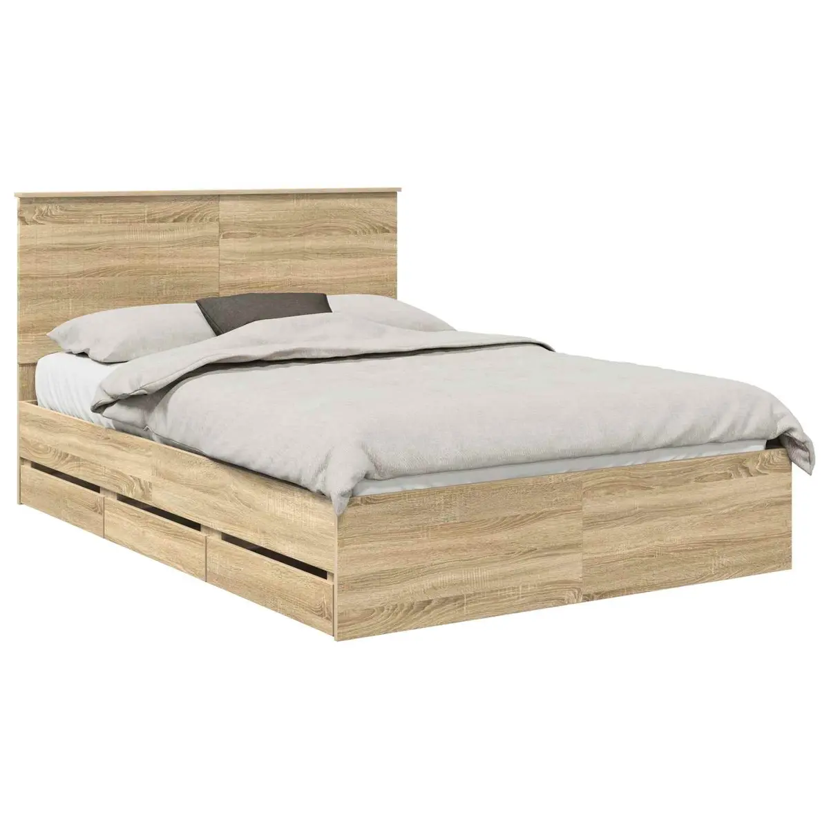 Bed Frame Sonoma Oak 135 x 190 cm Engineered Wood Platform with Drawer Storage