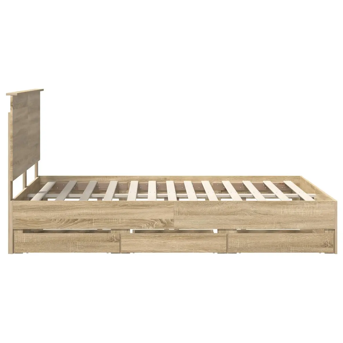 Bed Frame Sonoma Oak 135 x 190 cm Engineered Wood Platform with Drawer Storage