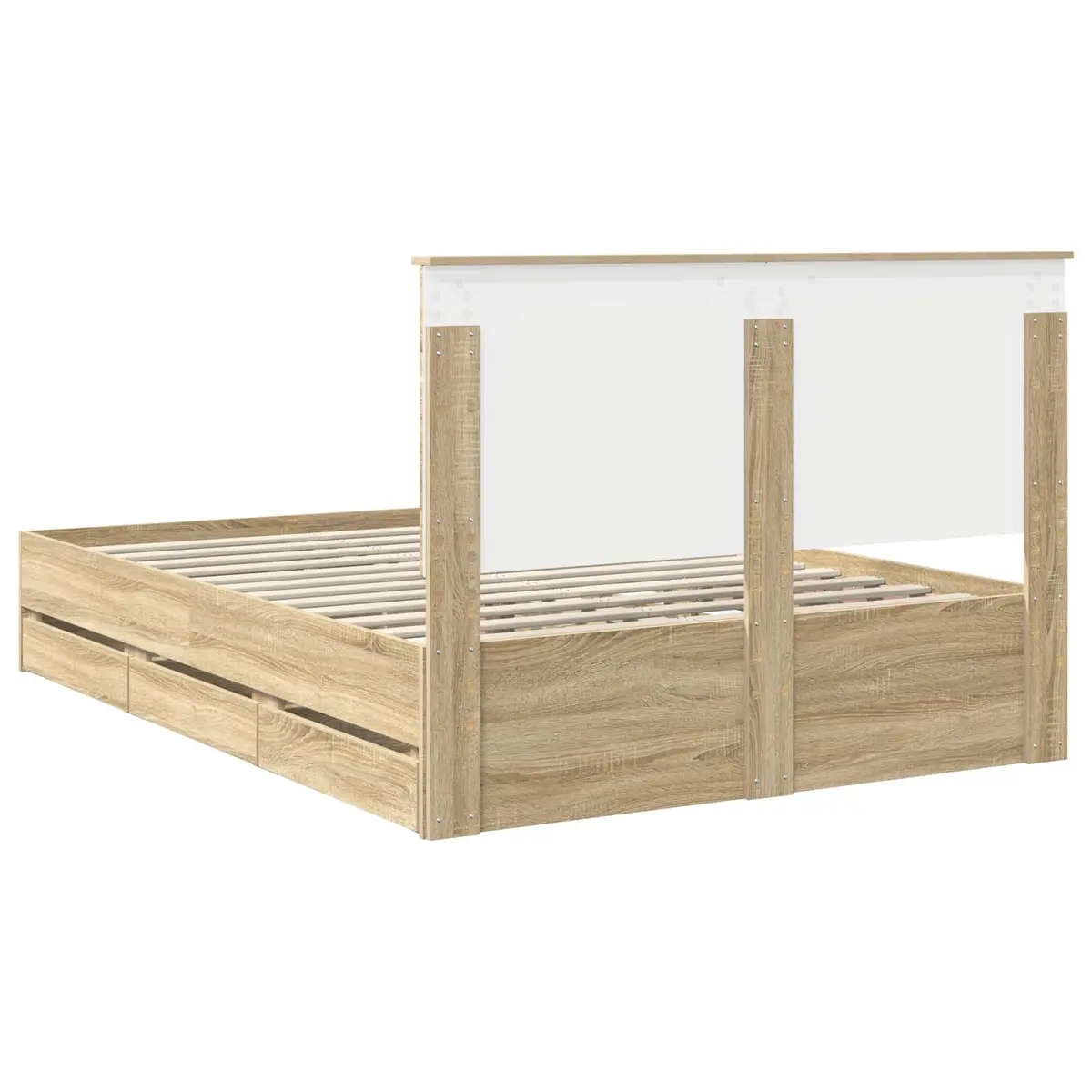 Bed Frame Sonoma Oak 135 x 190 cm Engineered Wood Platform with Drawer Storage