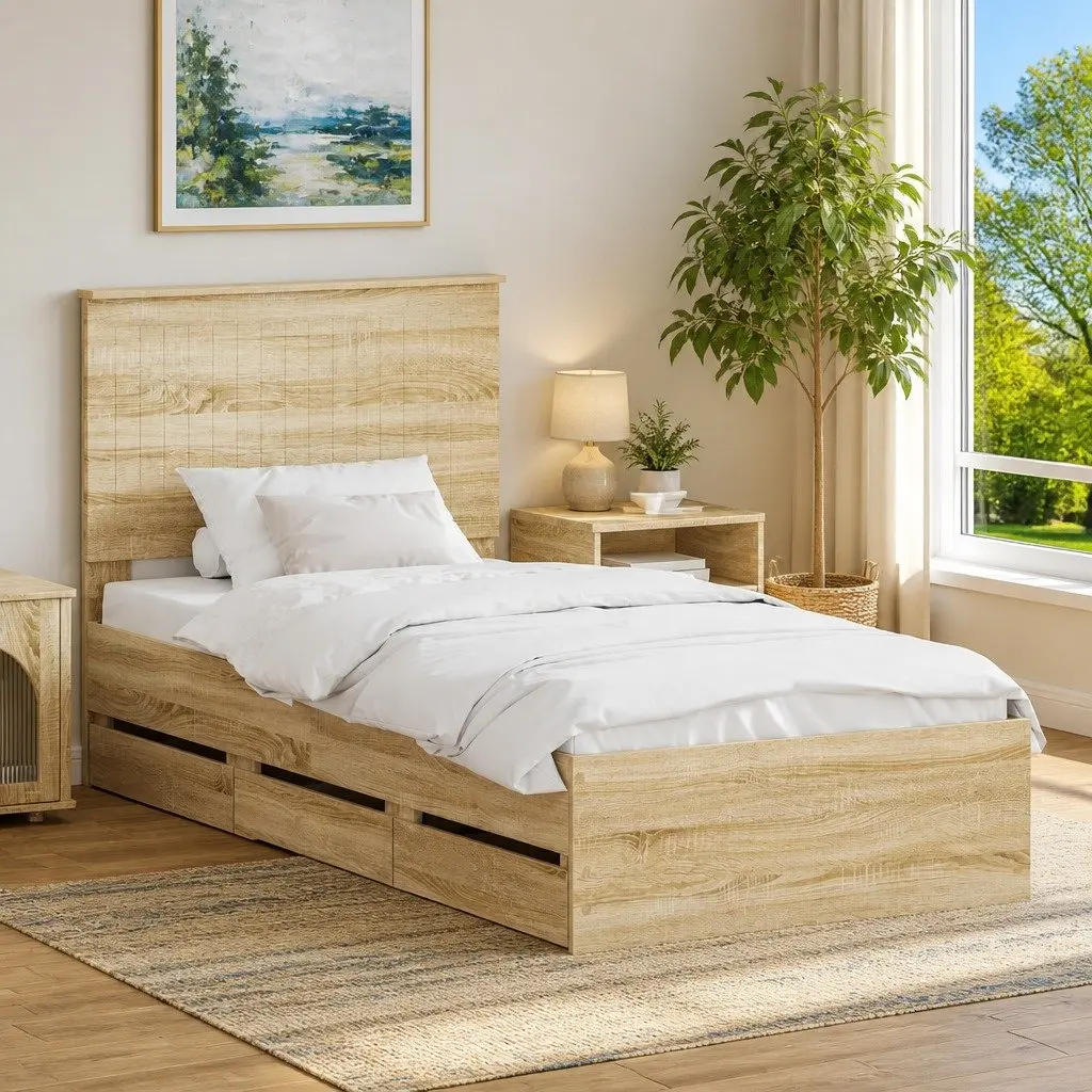 Sonoma Oak Bed Frame with Storage Drawers 90 x 190 cm