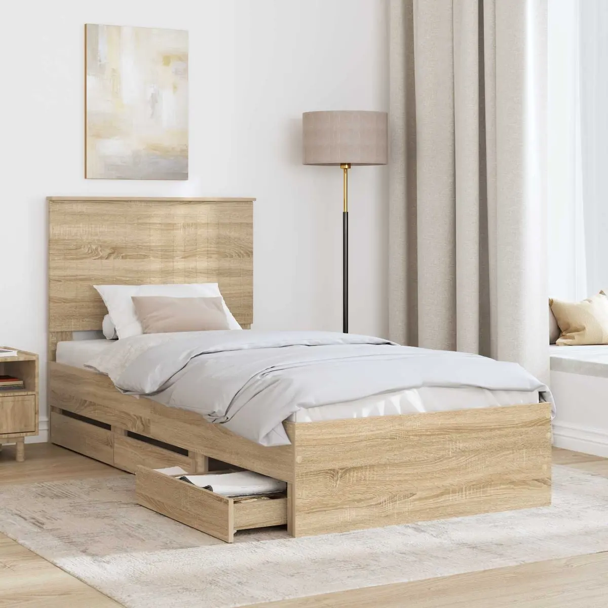 Sonoma Oak Bed Frame with Storage Drawers 90 x 190 cm