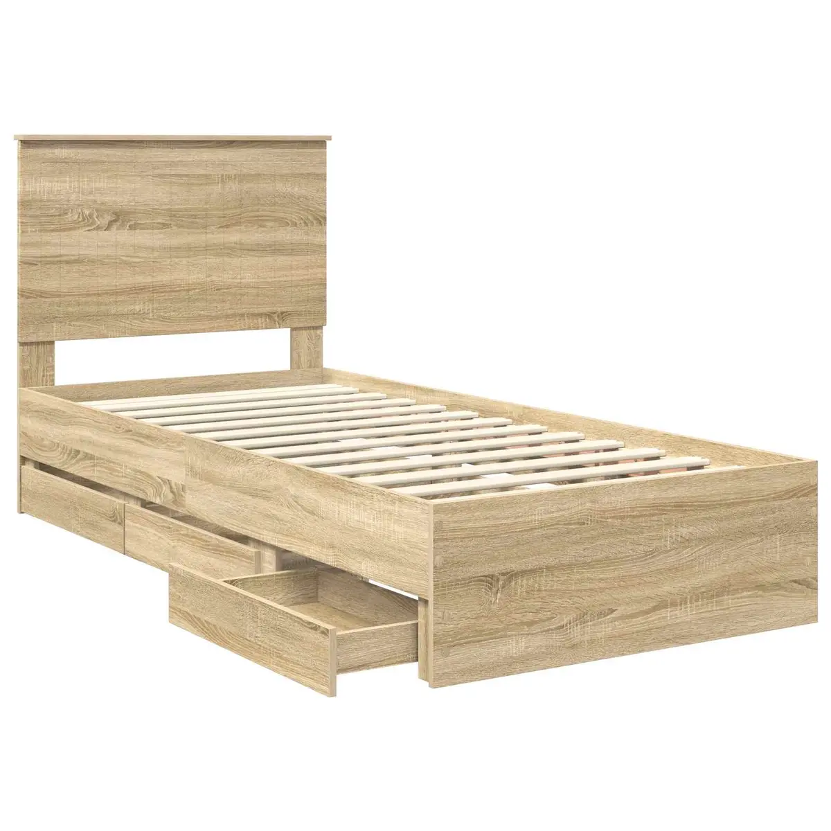 Sonoma Oak Bed Frame with Storage Drawers 90 x 190 cm