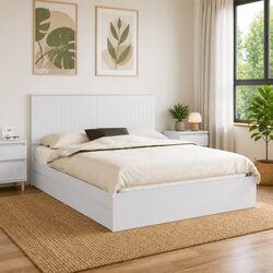 White Storage Bed with Headboard 150x200cm for Modern Spaces