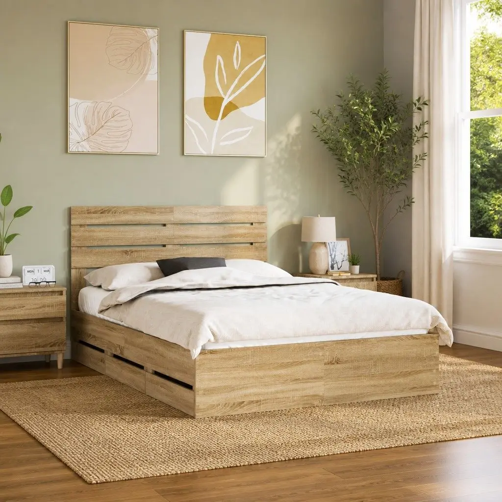 Bed Frame with Storage Drawer Sonoma Oak 150 x 200 cm