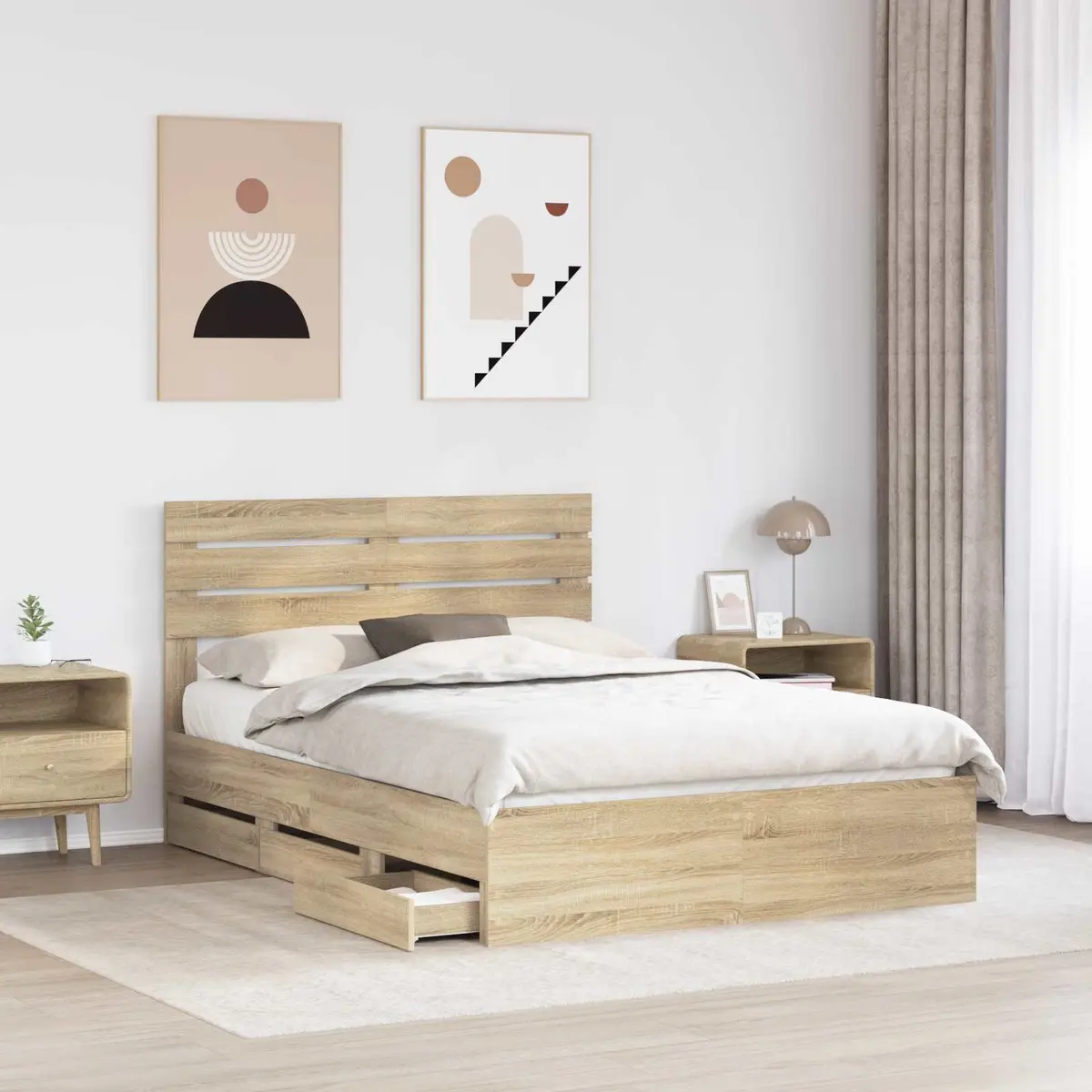 Bed Frame with Storage Drawer Sonoma Oak 150 x 200 cm