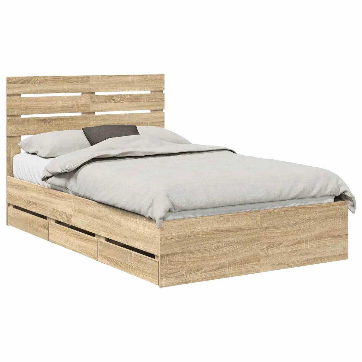 Bed Frame with Storage Drawer Sonoma Oak 135 x 190 cm Engineered Wood Modern