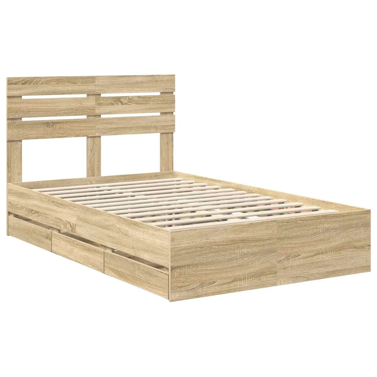 Bed Frame with Storage Drawer Sonoma Oak 135 x 190 cm Engineered Wood Modern