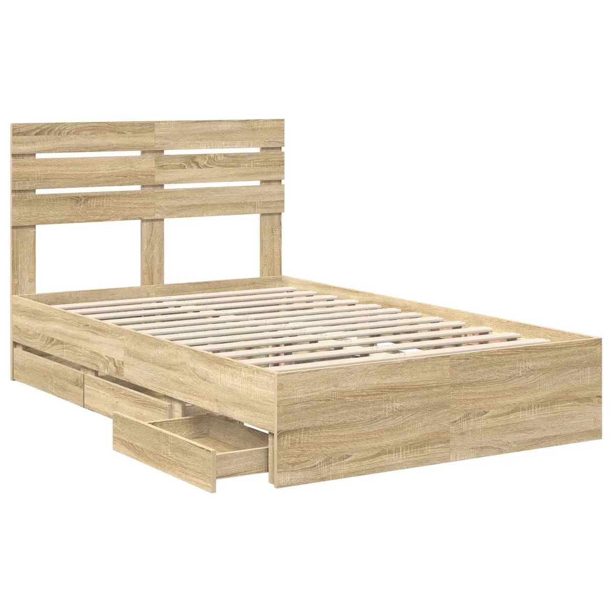 Bed Frame with Storage Drawer Sonoma Oak 135 x 190 cm Engineered Wood Modern