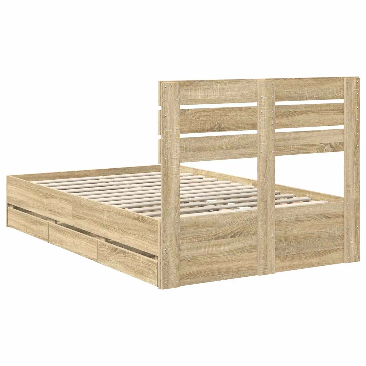 Bed Frame with Storage Drawer Sonoma Oak 135 x 190 cm Engineered Wood Modern