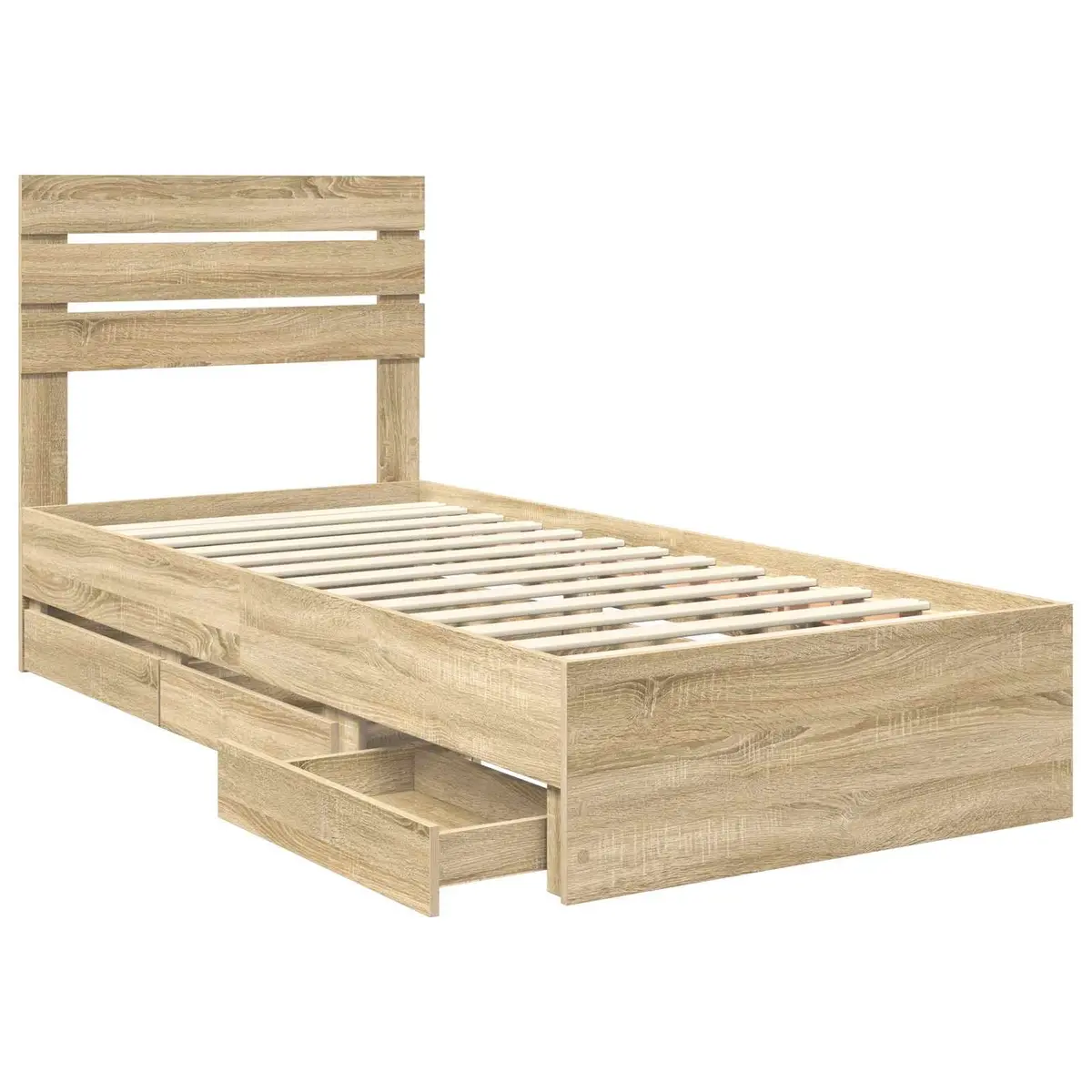 Brown Engineered Wood Bed Frame with Drawer