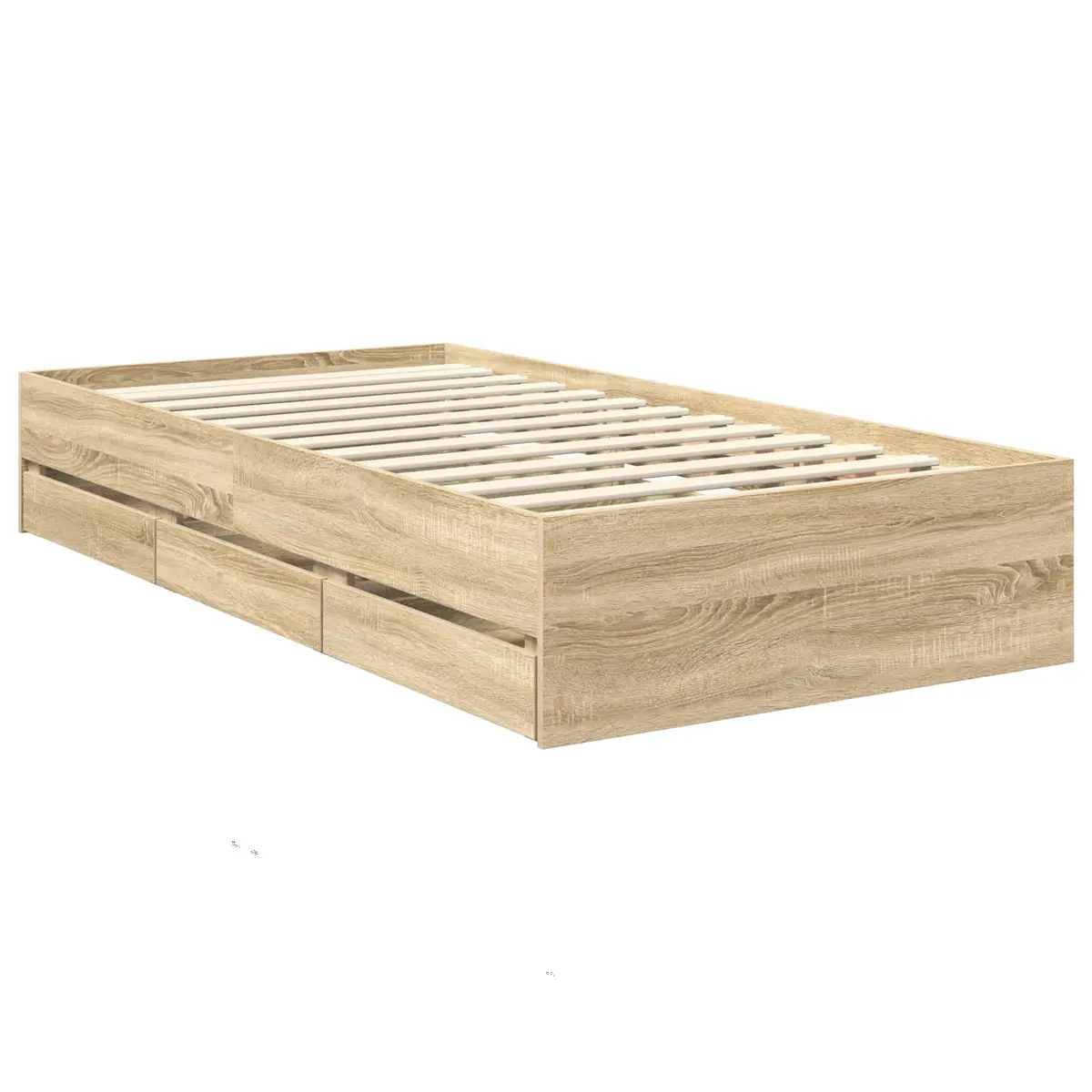 Brown Engineered Wood Bed Frame with Drawer