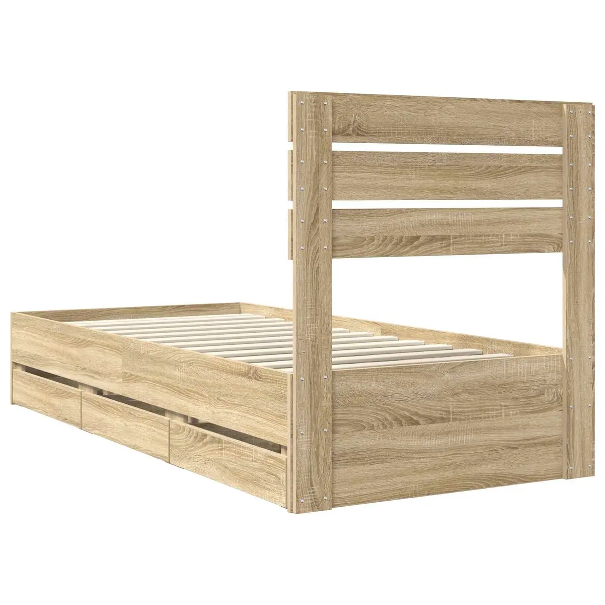 Brown Engineered Wood Bed Frame with Drawer