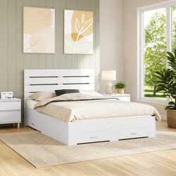 Modern White Bed Frame with Integrated Storage Drawers