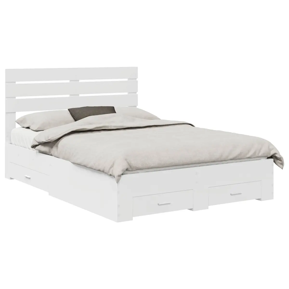 White Bed Frame with Integrated Storage Drawers